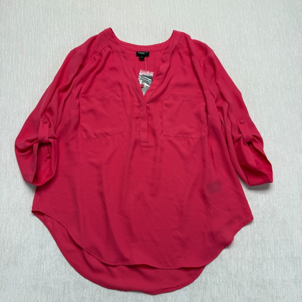 Torrid Harper Georgette Blouse Pink 00 M/L 10 3/4 Roll Tab Sleeve 43620895